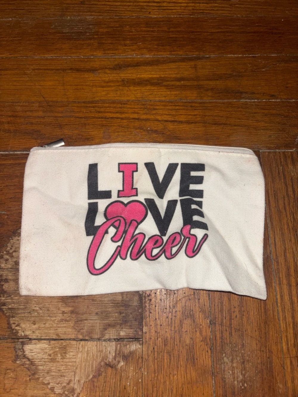 Live Love Cheer Canvas Zip Pouch - White & Pink